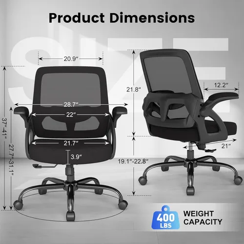 Miniatura 3 de AnyGod Ergonomic Office Chair with Lumbar Support, Height Adjustable Executive Chair in Faux Leather, Desk Chair with Folding Armrests, Load