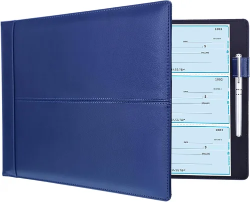 Antner Carpeta de cheques de negocios de 7 anillos para cheques comerciales, capacidad para 600 cheques, cubierta de carpeta de cheques de cuero PU