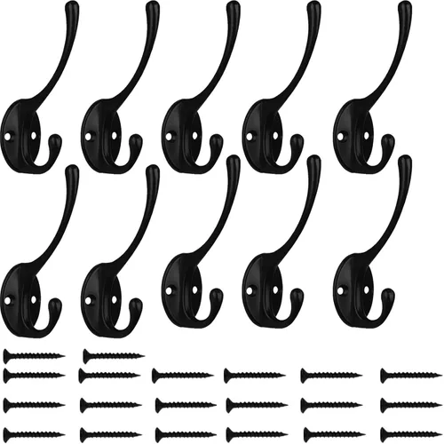 Kruodop 10 Piezas Ganchos para Abrigos Ganchos de Pared para Colgar Trabajo Pesado, Ganchos para Toallas Negros Montados en la Pared, Colgador de