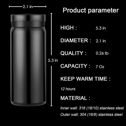 Miniatura 2 de Mini Thermos Bonita Botella de Agua - Matraz Pequeño Diminuto Aislado al Vacío de Acero Inoxidable 18/10 de 7 oz - A Prueba de Fugas y Derrames