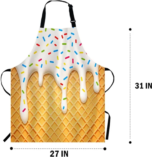 Miniatura 3 de WONDERTIFY Delantal de helado, cono de helado de dibujos animados con esmalte blanco y textura de oblea con cuello ajustable para hombres y mujeres