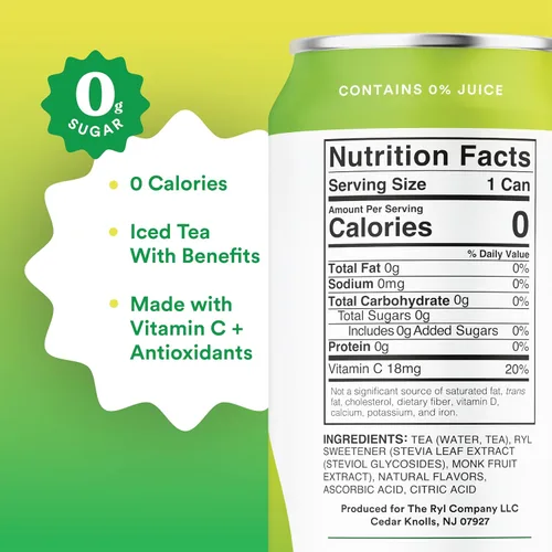 Miniatura 3 de Ryl Té Helado, Té Cítrico Verde, Súper Mezcla Antioxidante, Sin Azúcar, Bajo en Carbohidratos, Cero Calorías - 16.0 Fl Oz (Paquete de 12)
