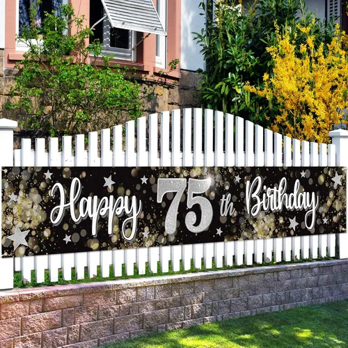 Miniatura 19 de Decoraciones de feliz cumpleaños número 10, globo de estrella de ensueño negro y plateado grande cartel colgante de cumpleaños, suministros