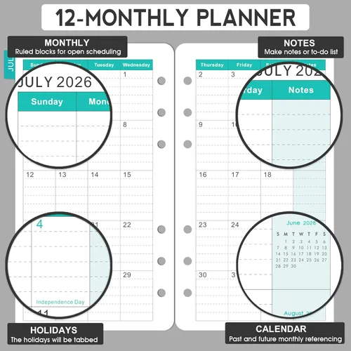 Miniatura 5 de Recambios de agenda 2026 – Recambios de agenda 2026 de enero de 2026 a diciembre de 2026, calendario semanal y mensual, 3.75 x 6.75 pulgadas, 6