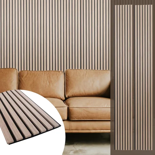 Miniatura 16 de Yuzzy Paneles de madera para pared, paneles acústicos de listones de madera de nogal oscuro de 9 pies, 4 unidades, paneles de pared modernos que