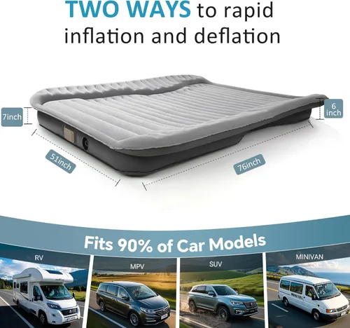Miniatura 2 de Colchón de aire autoinflable para SUV con bomba eléctrica integrada, colchón de aire de coche para maletero, colchón portátil para automóvil