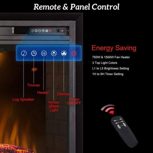 Miniatura 6 de Valuxhome 750 W/1500 W, Hogar eléctrico empotrado en la pared, con sonido a ramas ardiendo