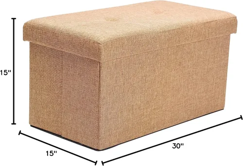 Miniatura 3 de Simplify Otomana plegable de almacenamiento de lino sintético, doble, plegable, asiento acolchado copetudo, reposapiés, caja de juguetes, banco