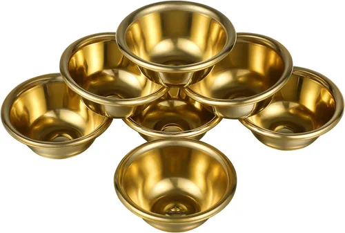 Juego de 7 tazas budistas de agua de 2.75 pulgadas, cuencos de altar de latón para adoración del templo, rituales sagrados y uso decorativo