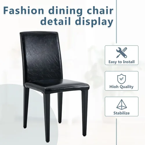 Miniatura 3 de AZmac Juego de 2 sillas de comedor modernas negras, sillas de cocina tapizadas de piel sintética con respaldo alto y asiento acolchado, sillas