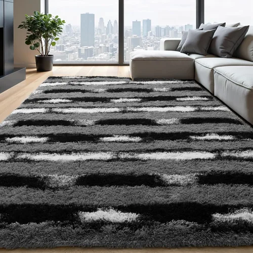 Miniatura 31 de Zentavio Alfombras de área para sala de estar, alfombras grises para dormitorio, alfombra de 4 x 6, alfombra mullida, peluda y suave, shag estética