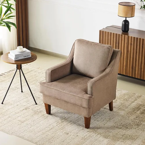 Miniatura 8 de VINGLI Mid-Century Modern Accent Chair, Light Brown Upholstered Armchair Comfy Sofa Chair Reading Chair High Back for Living Room Bedroom Furniture