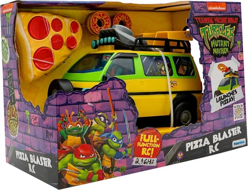 Miniatura 3 de Teenage Mutant Ninja Juguete de tortugas, vehículo RC Pizza Blaster con 6 lanzadores de pizza de espuma, juguete de control remoto TMNT para niños
