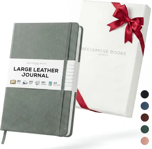 Miniatura 18 de BEECHMORE BOOKS Cuaderno rayado, 5.8 x 8.3 pulgadas, páginas rayadas A5, 160 páginas, diarios de cuero de tapa dura para mujeres, hombres, escritura