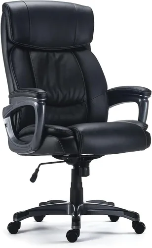 STAPLES Lockland - Silla ergonómica de oficina para gerentes, acolchada grande y alta, altura ajustable, marco de metal, cuero regenerado, para