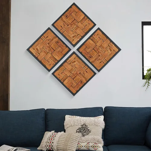 Miniatura 9 de Warmaxx Decoración de pared con marco de madera de teca rústica de 17 x 17 pulgadas, arte de pared estético para decoración de Navidad, hogar, sala