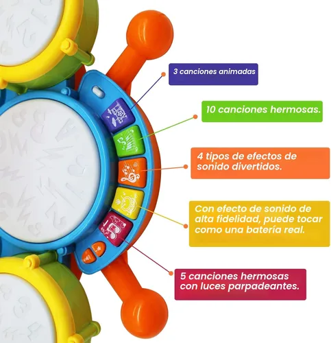 Miniatura 4 de Juego de batería para niños pequeños, instrumentos musicales para niños, juguetes para regalos de cumpleaños de niños, kit de batería eléctrica