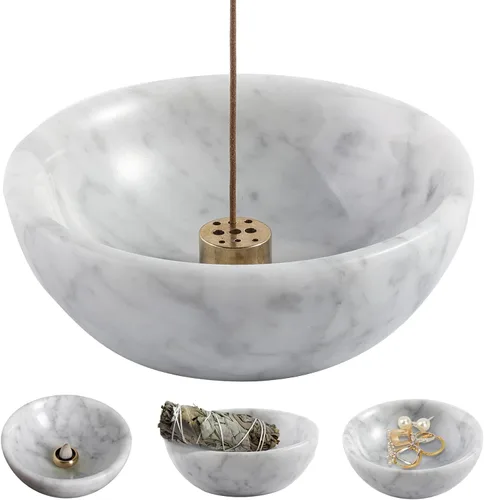 Miniatura 10 de Koville Porta Incienso de Mármol Natural Turco, Porta Inciensos para Varillas, Quemador de Inciensos Robusto con Recolector de Cenizas, Ideal