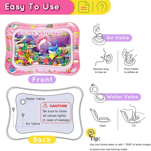 Miniatura 8 de Infinno Alfombrilla de agua para bebés y niños de 3, 6 y 9 meses, para desarrollo sensorial, gran idea de regalo para recién nacidos Rosa