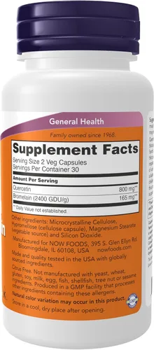 Miniatura 2 de Suplementos NOW, quercetina con bromelina, sistema inmunológico equilibrado*, 60 cápsulas vegetales