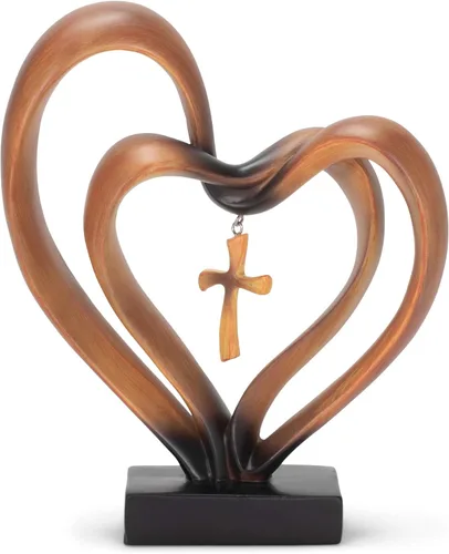 Miniatura 5 de Dicksons Decoración de mesa con pedestal de piedra de resina marrón de 8.5 x 9.5 pulgadas con texto en inglés "It Takes Three Heart and Cross