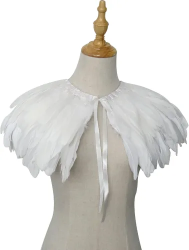Miniatura 6 de L'VOW Estola de capa de plumas de moda negro blanco beige chal iridiscente