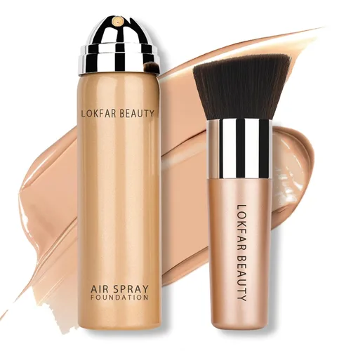 LOKFAR Aerosol de base AirBrush - Kit de maquillaje en aerosol de niebla sedosa con brocha, base de cobertura completa para un acabado suave y #03