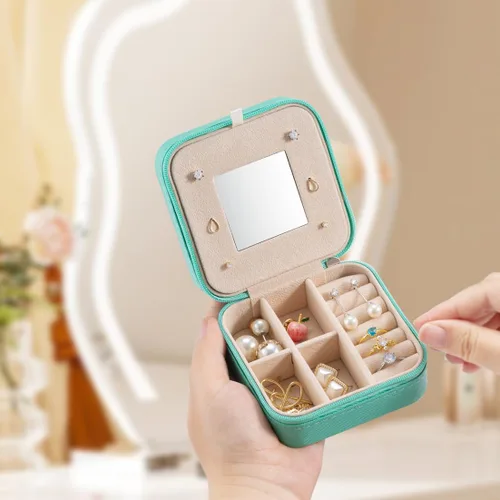 Miniatura 2 de Pequeño joyero de viaje portátil, organizador de joyas de viaje, soporte portátil de almacenamiento de joyas para anillos, aretes, collares, regalos