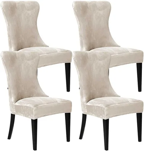 Miniatura 15 de XMNTG Juego de 4 fundas elásticas de terciopelo negro para silla con respaldo de ala, súper suave, reutilizables, lavables, protectores de silla