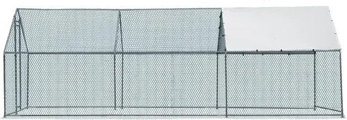 Miniatura 7 de VINGLI Gallinero grande de metal para pollos, gallinero con cubierta impermeable anti-UV, corral de pollo de alta resistencia con bloqueo de Negro