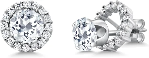 Miniatura 105 de Gem Stone King Aretes redondos de plata de ley 925 de 0.236 in con piedra natal extraíble para mujer