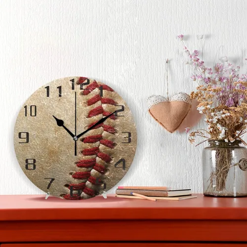 Miniatura 3 de AUUXVA Reloj de pared de béisbol, 9.5 pulgadas, silencioso, sin tictac, pintura al óleo, funciona con pilas, decorativo, unisex