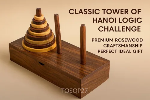 Miniatura 5 de TOSQP27 Gift Tower Hanoi Puzzle Brainteaser Juego Torre de Hanoi 9 anillos de madera mejor artesanal hecho a mano divertido juego para desafíos