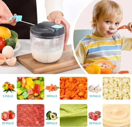 Miniatura 3 de Procesador manual de alimentos, picador de verduras, picador de ajo portátil con cuerda de mano, cortador de cebolla para verduras, jengibre, GBazul