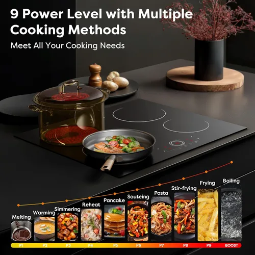 Miniatura 2 de Placa de cocina eléctrica de 4 quemadores, CDV 24 pulgadas, estufa eléctrica incorporada, estufa radiante de 220-240 V con bloqueo para niños