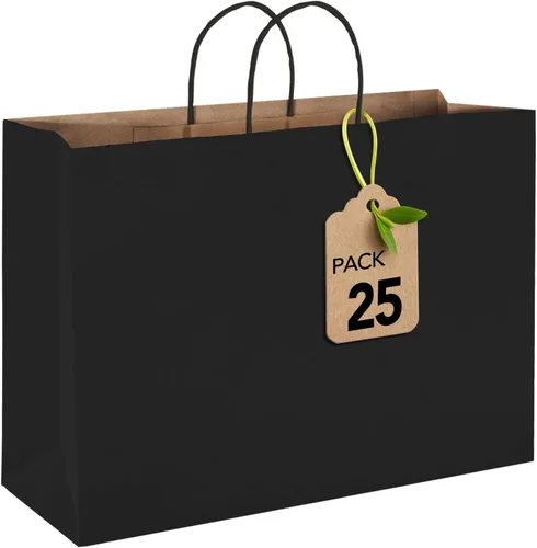 Miniatura 26 de Bolsas de papel blanco MESHA con asas 10x5x13 pulgadas, paquete de 50, grandes bolsas de regalo de papel kraft con asas a granel para pequeñas