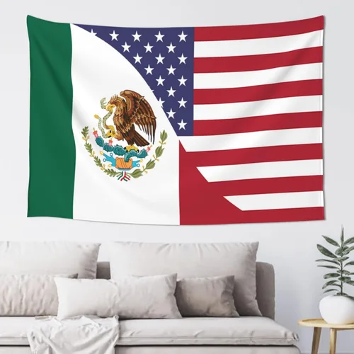 Miniatura 13 de JUHIOPOI Tapiz de pared con bandera de México, arte nocturno mexicano para decoración de pared lateral de dormitorio, (60 x 40 pulgadas)