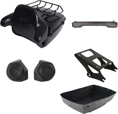 TCMT King - Caja para maletero de motocicleta, almohadilla para respaldo, portaequipajes, altavoces, luces traseras para Harley 2014-2025 Touring