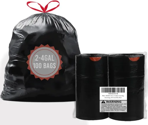 BEIDOU-PAC Bolsas de basura de 2 a 4 galones, 100 unidades a granel, pequeñas bolsas de basura multiusos negras y sin perfume para negocios, hogar,