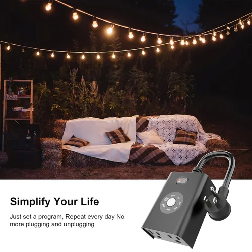 Miniatura 5 de Temporizador para exteriores con sensor para luces del atardecer al amanecer, enchufe impermeable con 2 tomas de tierra para decoración navideña