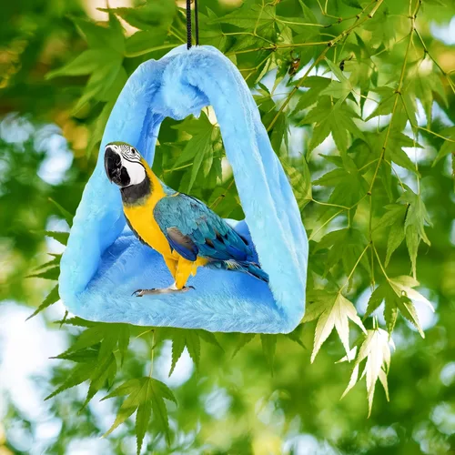 Miniatura 2 de Paquete de 2 hamacas colgantes para cama de nido de pájaros, cama para dormir, cueva colgante de felpa, cabaña feliz para mascotas, loro, periquito