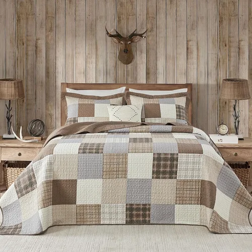 Miniatura 13 de Colchas ligeras King 120x120, Edredón de gran tamaño 100% algodón, Colcha con patrón botánico a rayas, Juego de ropa de cama acolchado reversible