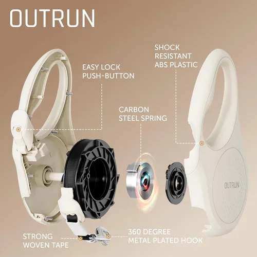 Miniatura 2 de OUTRUN Correa retráctil para perro de 16.5 pies para caminar hasta 55 libras, cinta de nailon fuerte sin enredos, bloqueo de freno resistente