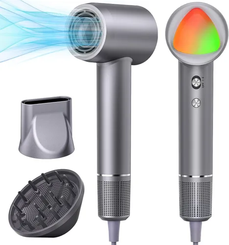 Miniatura 8 de Secador de pelo, motor sin escobillas de 150,000 RPM, secado ultrarrápido con 3 ajustes de calor y luces LED, secador iónico de alta velocidad, bajo