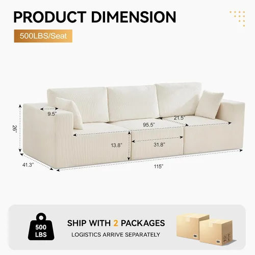 Miniatura 2 de Sofá modular Cloud de 3 plazas sin hueso de 115 pulgadas para habitación familiar, sofá sin espinas comprimida de espuma viscoelástica con asiento
