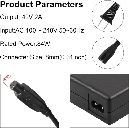 Miniatura 3 de 42V 2A Cargador Reemplazo 3 Prong Fast Charger Conector en línea para Scooter Eléctrico 36V Jetson Swagtron Onewheel Pint 10S Batería de litio