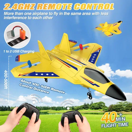 Miniatura 7 de Fremego Avión RC F22 de 2.4GHz con Control Remoto con Estabilizador Giroscópico, Luces LED y Baterías Duales, Planeador RC de Vuelo Fácil