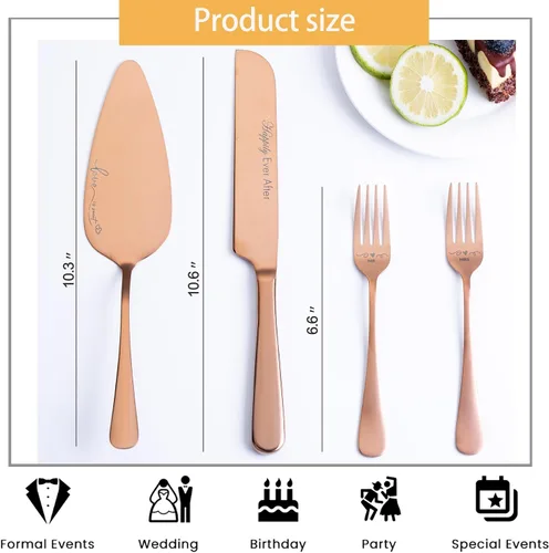 Miniatura 6 de Juego de cuchillo y servidor para pastel de boda, juego de corte de pasteles para boda, tenedores de pastel y cortador de pasteles para cumpleaños