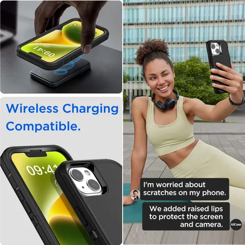 Miniatura 4 de AICase Funda para iPhone 14 (6.1 pulgadas) con protector de pantalla de vidrio, protección contra caídas de alta resistencia, cuerpo completo, a