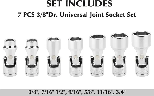 Miniatura 2 de EMENTOL Juego de Llaves de Vaso Universales de 7 Piezas con Impulsor de 3/8", 6 Puntos, Juego de Llaves de Vaso Flexibles Universales SAE, CR-V